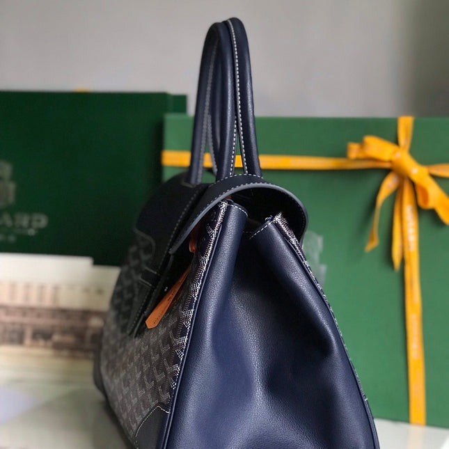 SAIGON SOUPLE BAG 34 IN NAVY BLUE GOYARDINE CANVAS AND CALFSKIN