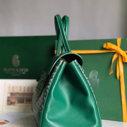 SAIGON SOUPLE BAG 34 IN GREEN GOYARDINE CANVAS AND CALFSKIN