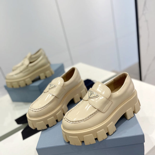 PRA BRUSHED LEATHER MONOLITH LOAFERS BEIGE