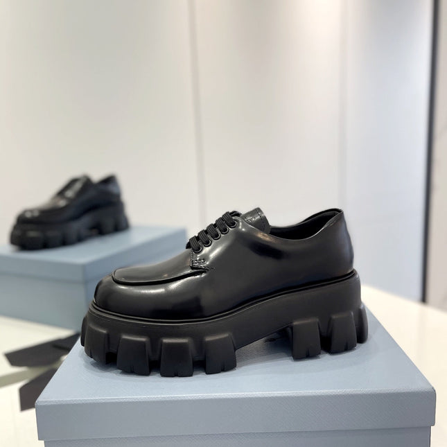 PRA BRUSHED LEATHER MONOLITH LACE-UP LOAFERS BLACK