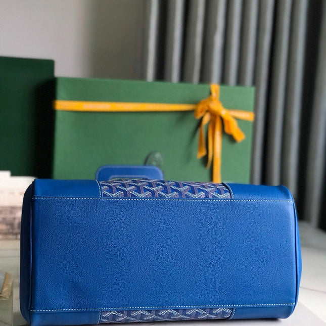 SAIGON SOUPLE BAG 34 IN CURIOUS BLUE GOYARDINE CANVAS AND CALFSKIN