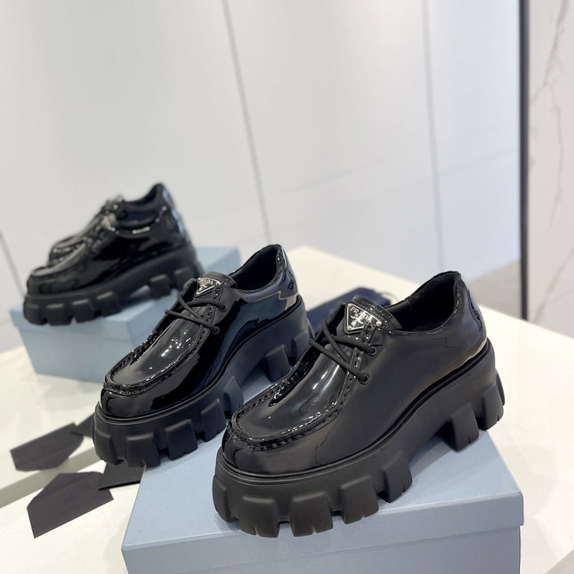 PRA MONOLITH LACE-UP LOAFERS GLOSSY BLACK CALFSKIN