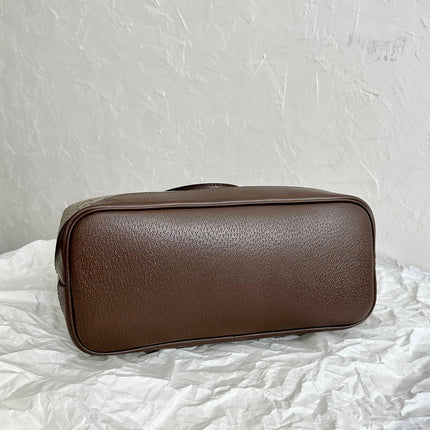 OPHIDIA SMALL TOTE BAG 31 BEIGE CANVAS AND BROWN CALFSKIN
