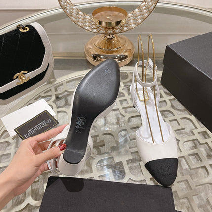 high slingbacks white black lambskin grosgrain