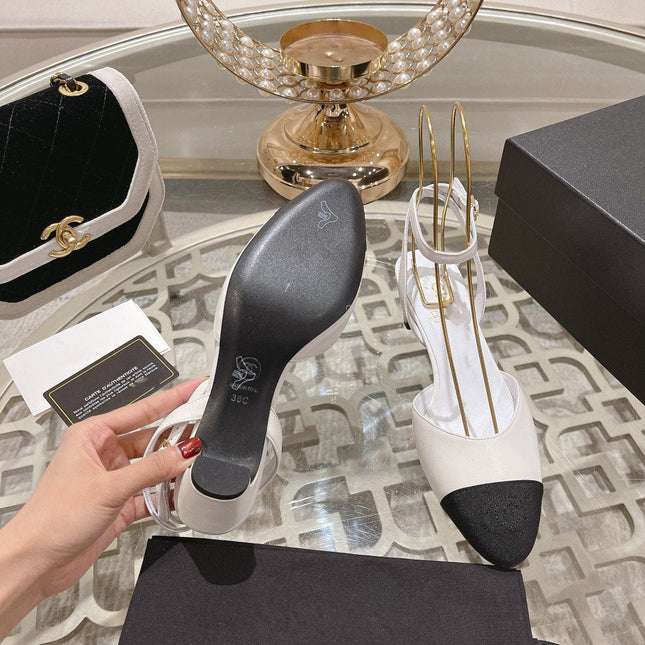 high slingbacks white black lambskin grosgrain