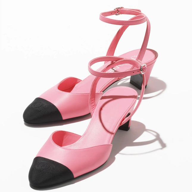 high slingbacks pink black grosgrain