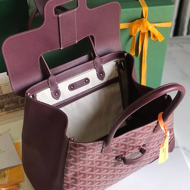 SAIGON SOUPLE BAG 34 IN BURGUNDY RED GOYARDINE CANVAS AND CALFSKIN