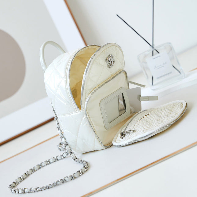 BACKPACK 22 IN WHITE FABRIC SILVER HARDWARE