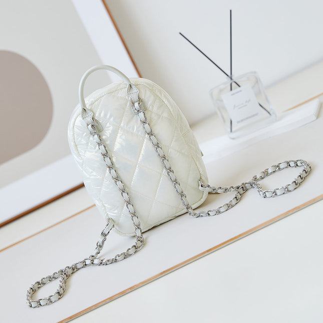 BACKPACK 22 IN WHITE FABRIC SILVER HARDWARE