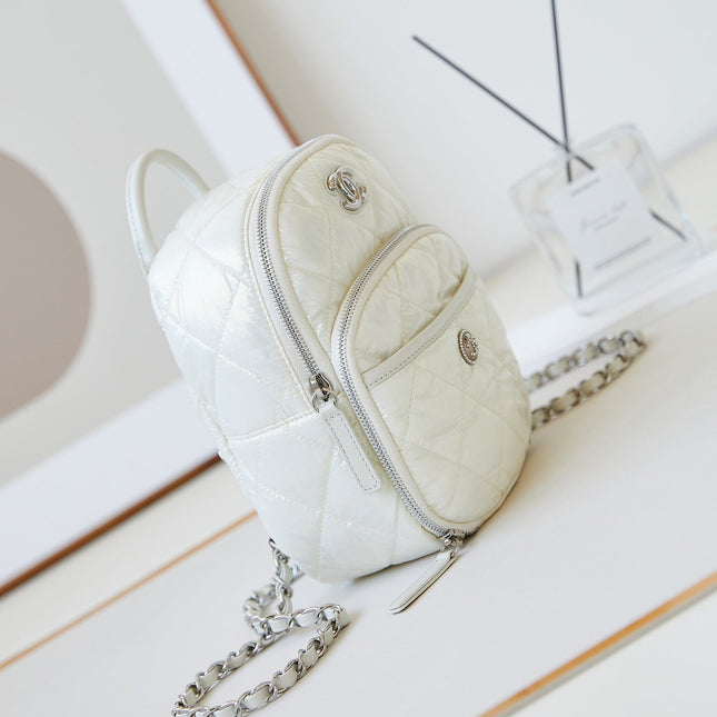 BACKPACK 22 IN WHITE FABRIC SILVER HARDWARE