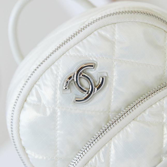 BACKPACK 22 IN WHITE FABRIC SILVER HARDWARE