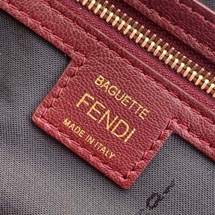 Fend Baguette 27 Bag With FF Motif Burgundy Leather Ghw