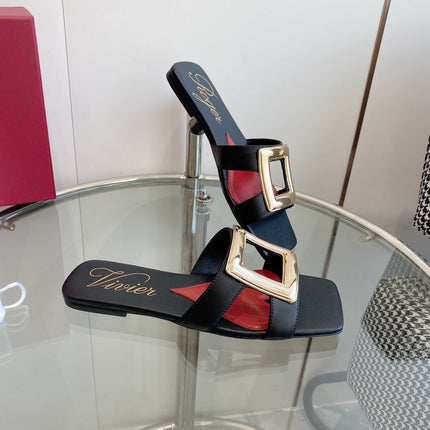 VIV' BY THE SEA LOVE METAL MULES IN BLACK CALFSKIN GOLD BUCKLE