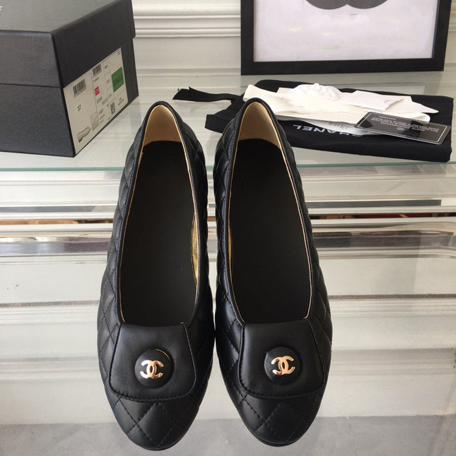 ballet flat black quilted gold cc lock