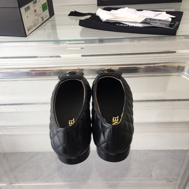 ballet flat black quilted gold cc lock