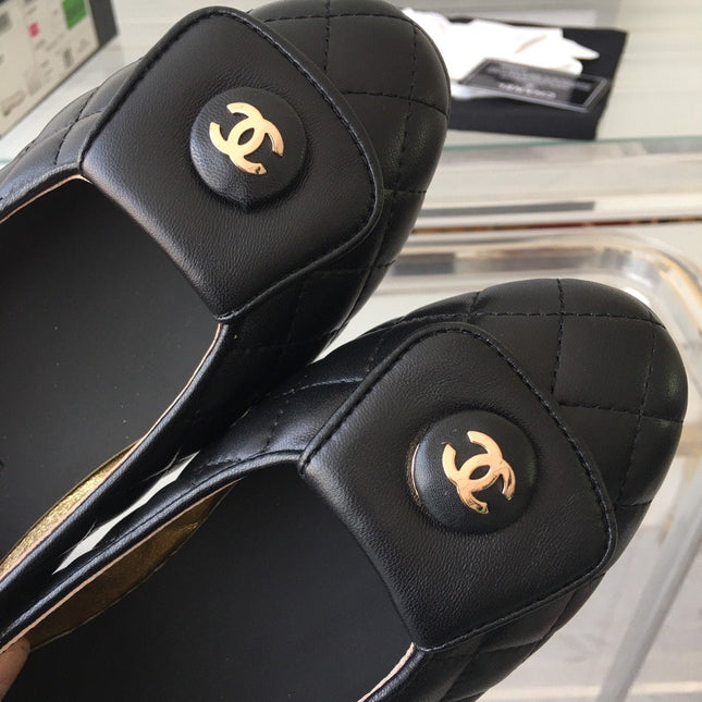 ballet flat black quilted gold cc lock