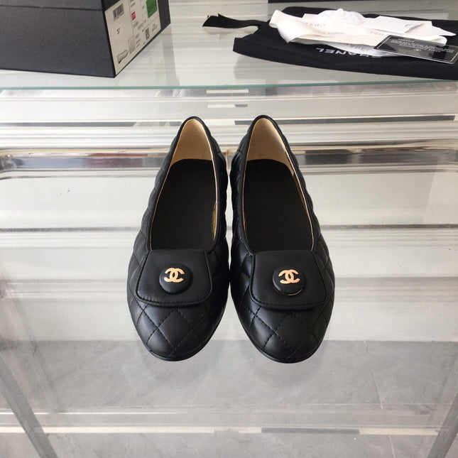 ballet flat black quilted gold cc lock