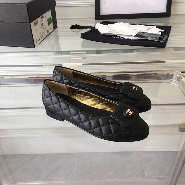 ballet flat black quilted gold cc lock