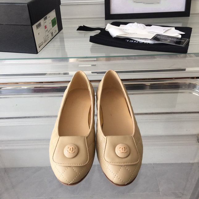 ballet flat quilted beige gold cc lock