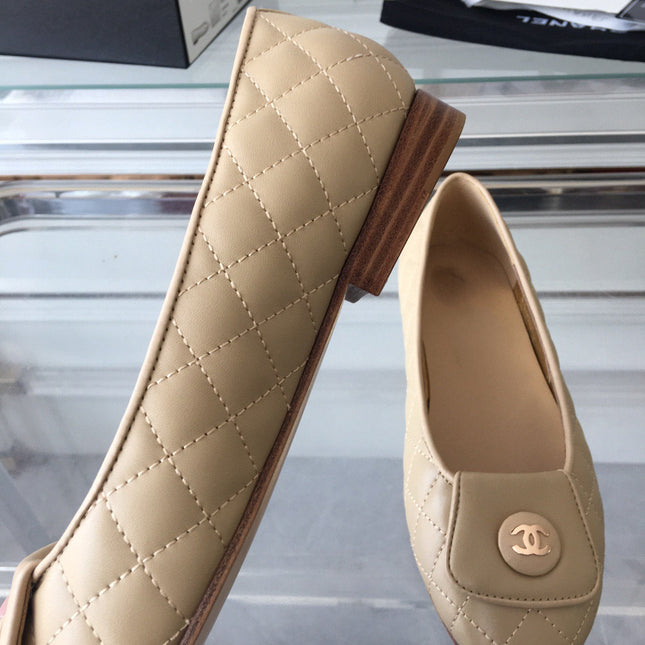 ballet flat quilted beige gold cc lock