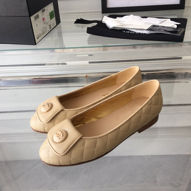 ballet flat quilted beige gold cc lock