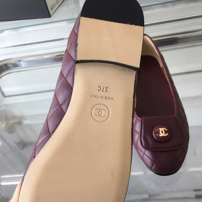 ballet flat quilted wine gold cc lock