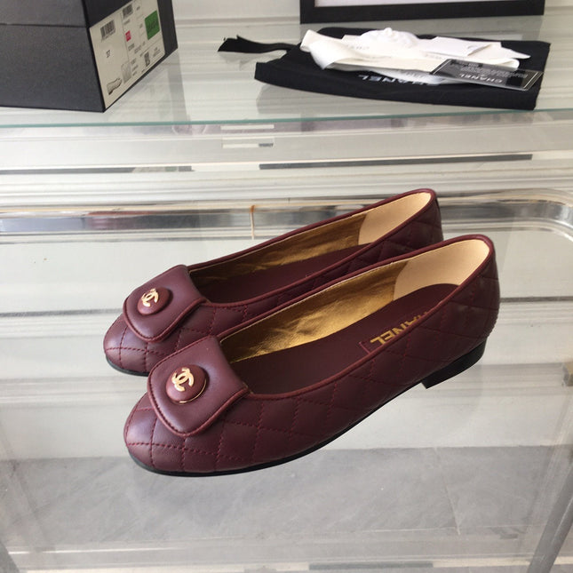 ballet flat quilted wine gold cc lock