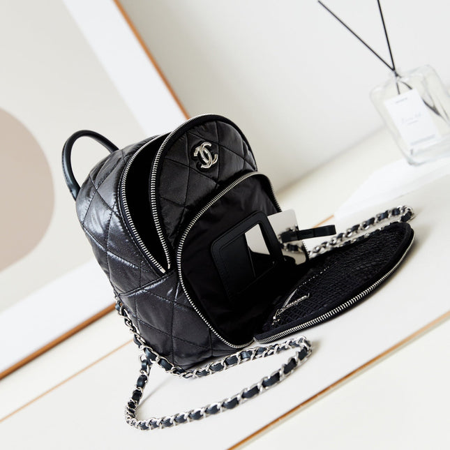 BACKPACK 22 IN BLACK FABRIC SILVER HARDWARE