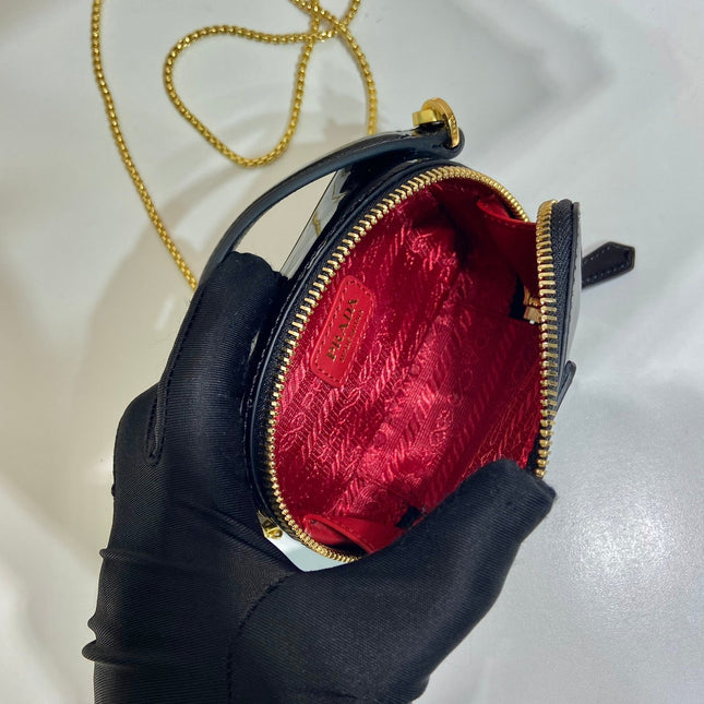 MINI HAND BAG 11 WITH GOLD STRAP IN BLACK PATENT CALFSKIN