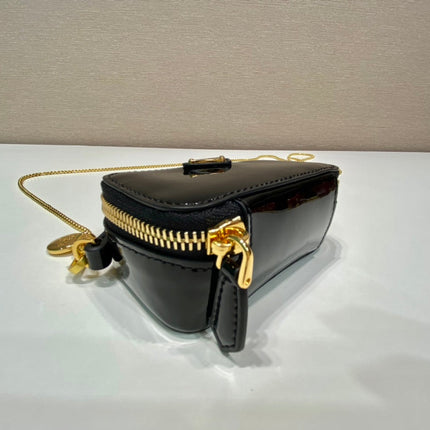 MINI HAND BAG 11 WITH GOLD STRAP IN BLACK PATENT CALFSKIN