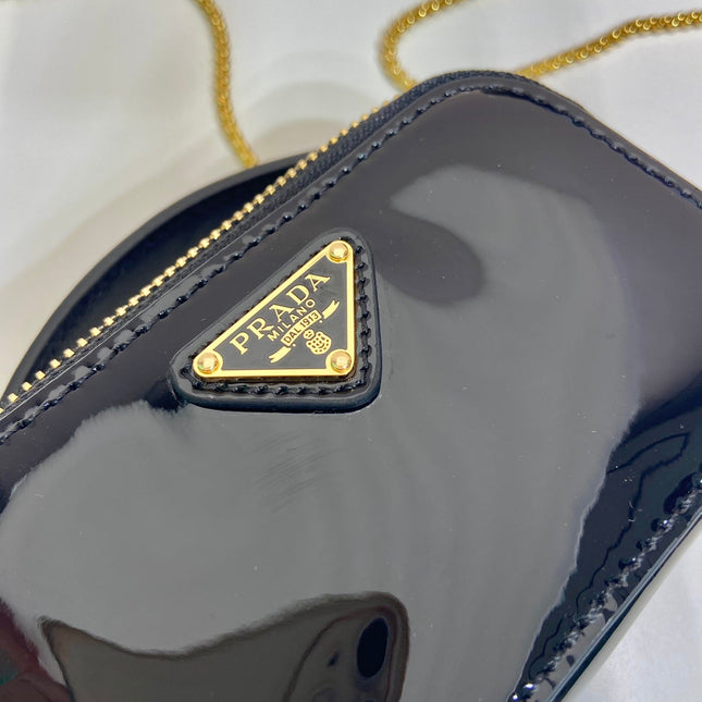 MINI HAND BAG 11 WITH GOLD STRAP IN BLACK PATENT CALFSKIN