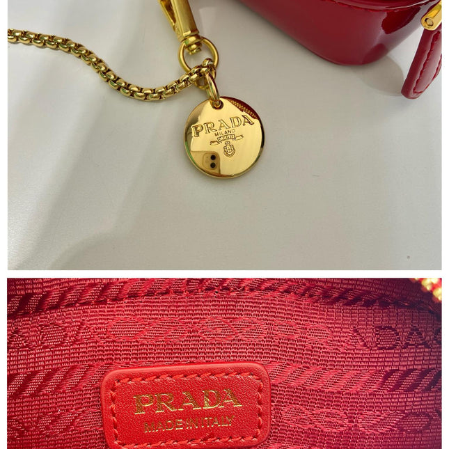 MINI HAND BAG 11 WITH GOLD STRAP IN RED PATENT CALFSKIN