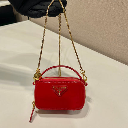 MINI HAND BAG 11 WITH GOLD STRAP IN RED PATENT CALFSKIN