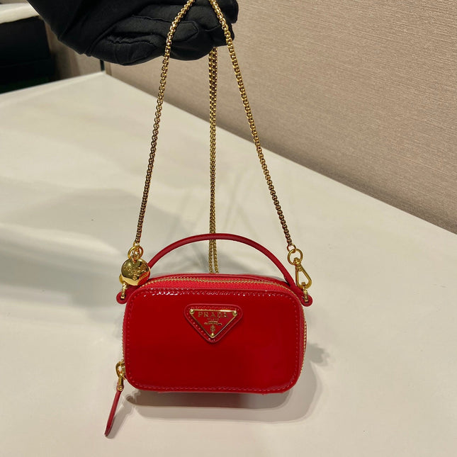 MINI HAND BAG 11 WITH GOLD STRAP IN RED PATENT CALFSKIN