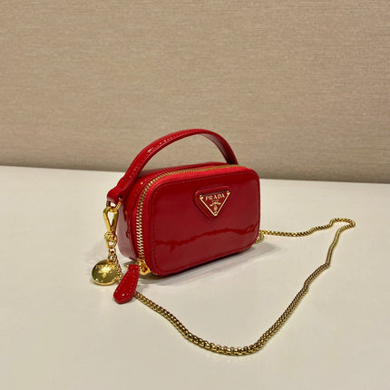 MINI HAND BAG 11 WITH GOLD STRAP IN RED PATENT CALFSKIN