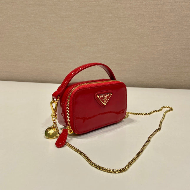 MINI HAND BAG 11 WITH GOLD STRAP IN RED PATENT CALFSKIN
