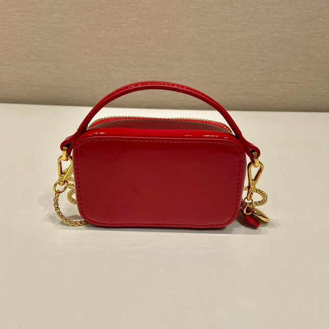 MINI HAND BAG 11 WITH GOLD STRAP IN RED PATENT CALFSKIN