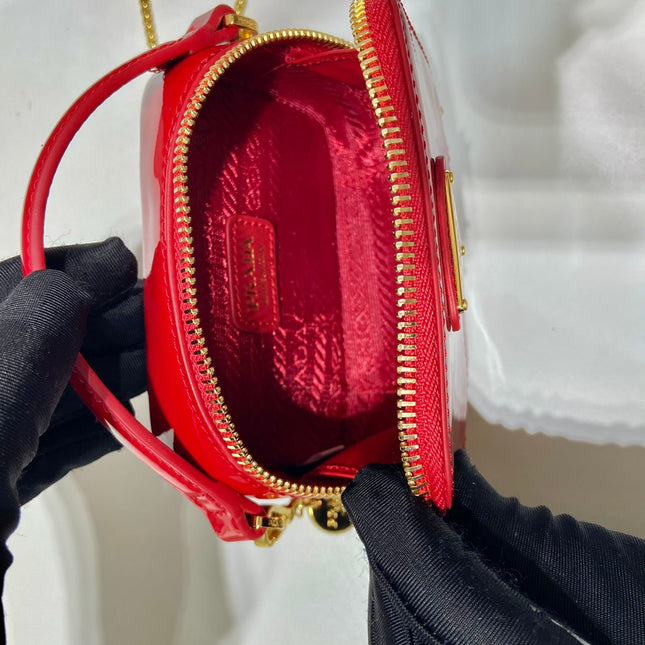 MINI HAND BAG 11 WITH GOLD STRAP IN RED PATENT CALFSKIN
