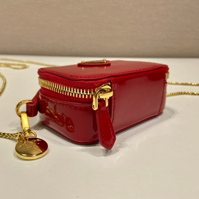 MINI HAND BAG 11 WITH GOLD STRAP IN RED PATENT CALFSKIN