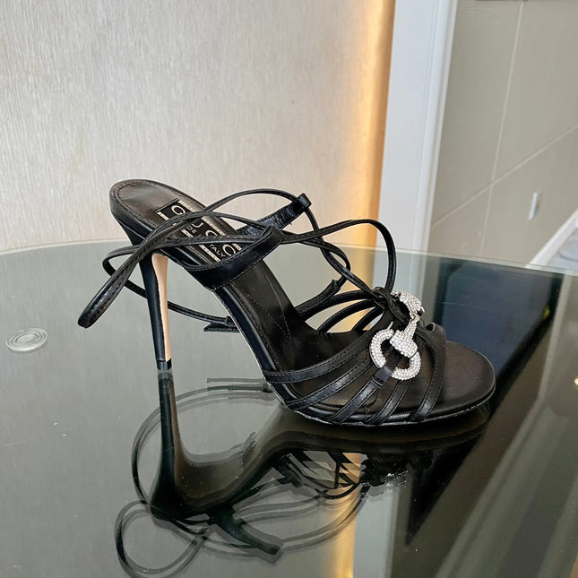 GG CRYSTAL HORSEBIT SANDAL BLACK LAMBSKIN