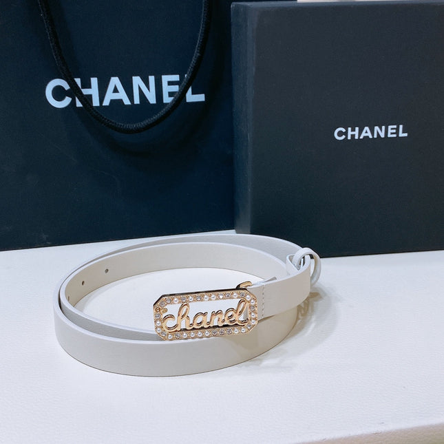 CC 20MM BELT RECTANGLE BUCKLE IN WHITE CALFSKIN GOLD HARDWARE