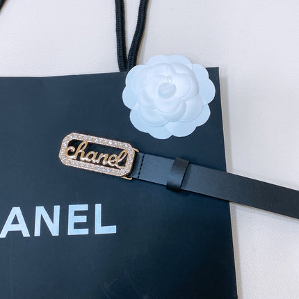 CC 20MM BELT RECTANGLE BUCKLE IN BLACK CALFSKIN GOLD HARDWARE