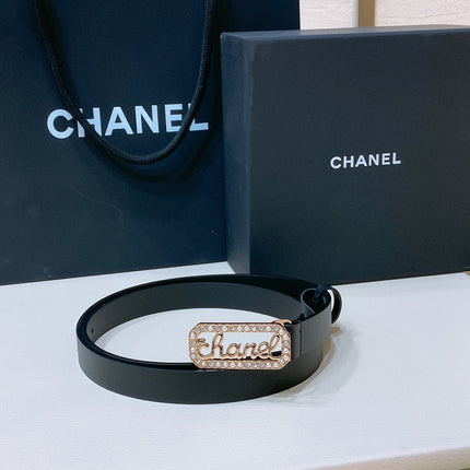CC 20MM BELT RECTANGLE BUCKLE IN BLACK CALFSKIN GOLD HARDWARE