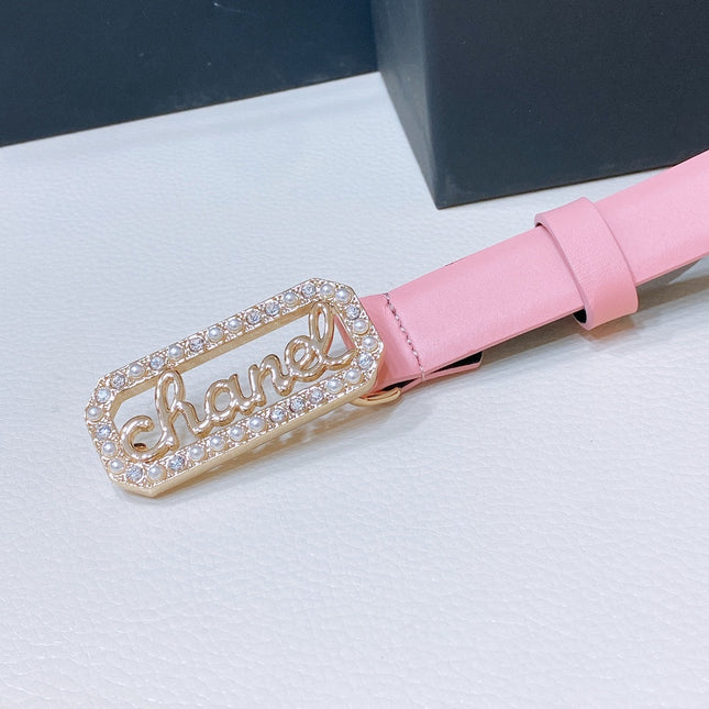 CC 20MM BELT RECTANGLE BUCKLE IN LIGHT PINK CALFSKIN GOLD HARDWARE