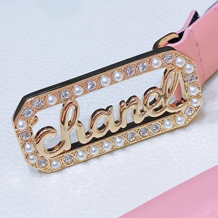 CC 20MM BELT RECTANGLE BUCKLE IN LIGHT PINK CALFSKIN GOLD HARDWARE