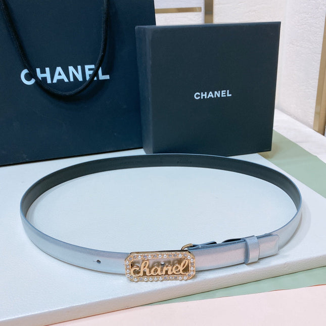 CC 20MM BELT RECTANGLE BUCKLE IN SILVER CALFSKIN GOLD HARDWARE