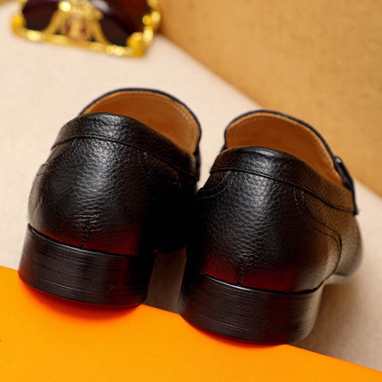 HM BLACK H-BUCKLE LOAFER BLACK GRAINED CALFSKIN