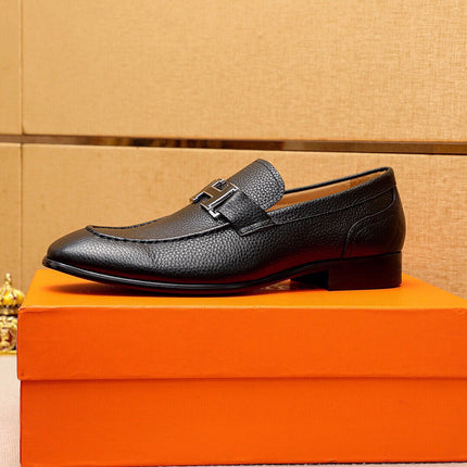 HM BLACK H-BUCKLE LOAFER BLACK GRAINED CALFSKIN