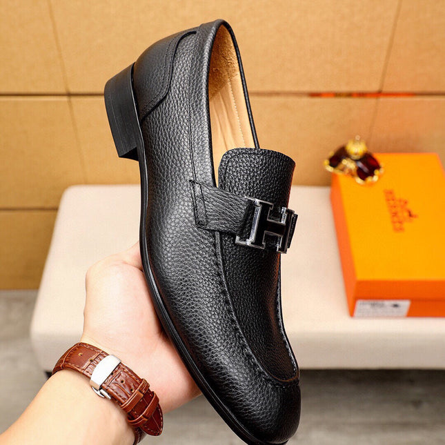 HM BLACK H-BUCKLE LOAFER BLACK GRAINED CALFSKIN