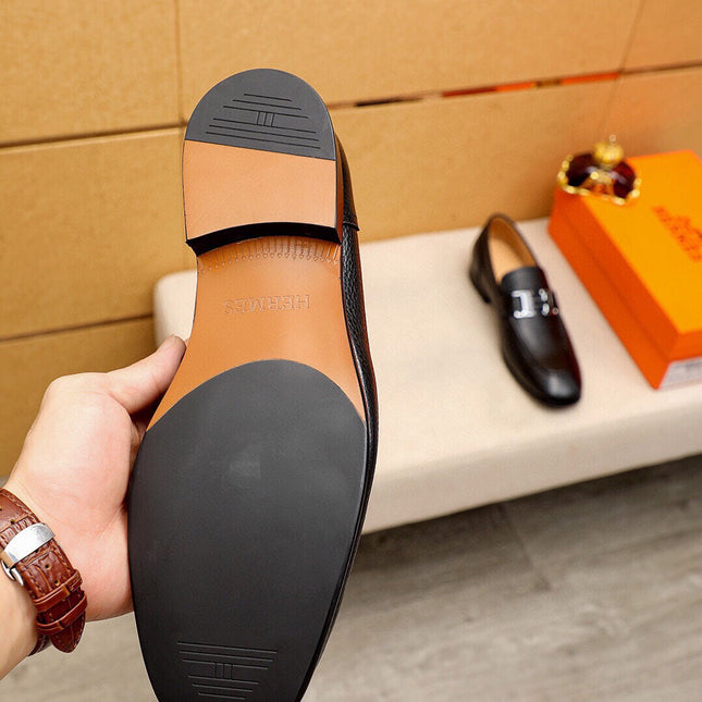 HM BLACK H-BUCKLE LOAFER BLACK GRAINED CALFSKIN